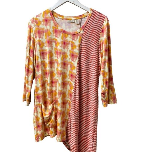 LOGO Lori Goldstein Womens Top Size Large Boho Tunic Tee 3/4 Sleeve NWOT - Picture 1 of 8